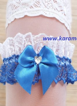 Подвязка невесты бело-синяя с синим бантиком