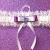 Подвязка невесты белая с фиолетовой и белой ленточкой