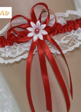 Подвязка невесты белая с красной ленточкой