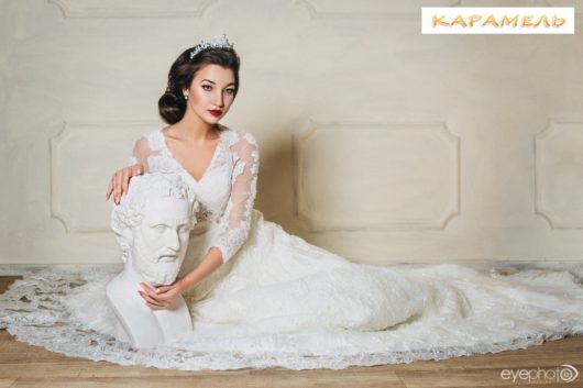 Платье свадебное "А-силуэт" молочного цвет 44,46 размер + ФАТА в ПОДАРОК