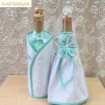 Набор костюмчиков для оформления бутылок (за 2шт) шампанского "Жених" и "Невеста" мятного цвета в наличии