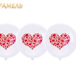 Шар  белый с красными сердечками 30 см. без воздуха/гелия для самостоятельно надува
