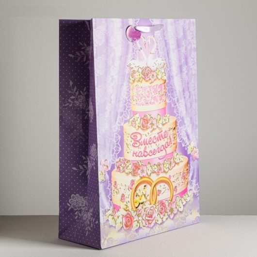 Большой пакет ламинированный вертикальный с блёстками «Подарок на свадьбу», 51 × 71 ×10 см В НАЛИЧИИ
