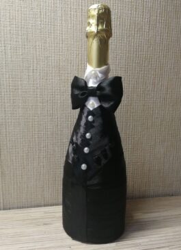 Оформление бутылки шампанского "Жених" в чёрном цвете ( 1 шт).